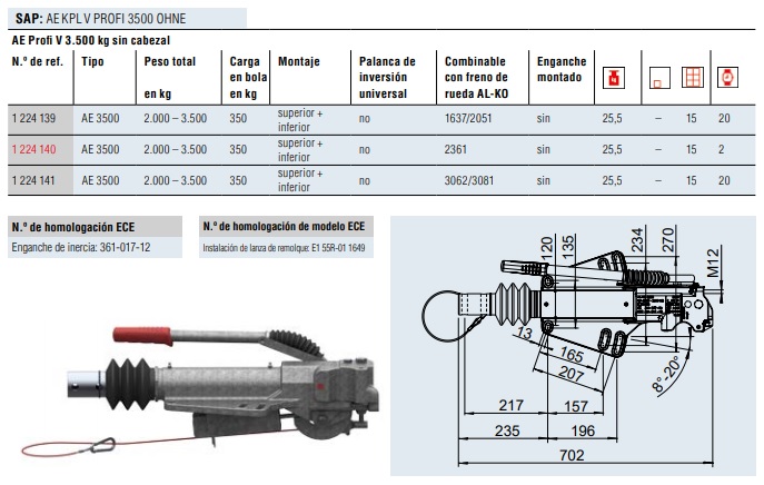 ENGANCHE INERCIA V ALKO PROFI 3500K ø 60 SIN CABEZAL miniatura 2